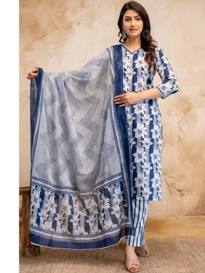 VICENTA Women
                        Printed Regular Pure Cotton Kurta with Trousers
                        & With Dupatta