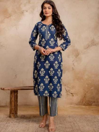 VICENTA Women
                        Printed Regular Pure Cotton Kurta with Trousers