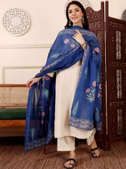 KALINI Women
                          Floral Regular Chanderi Silk Kurta with
                          Trousers & With Dupatta
