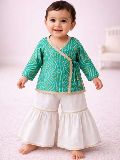 Sangria Infants Girls
                    Printed Pure Cotton V-Neck Kurta & Sharara