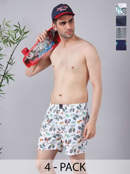 URBAN SCOTTISH
                          Pack Of 4 Printed Pure Cotton Mid-Rise Boxer
