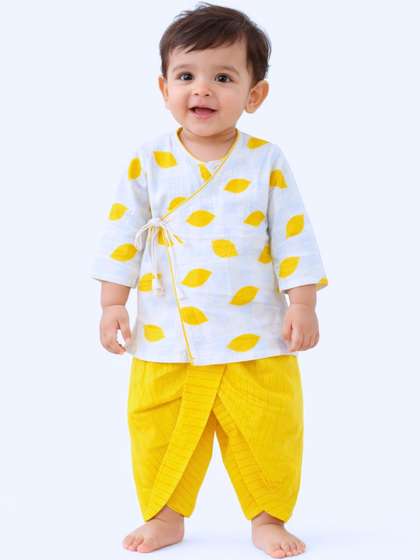 Cuddleloom Boys Ethnic
                    Motifs Printed Angrakha Pure Cotton Kurta with Dhoti
                    Pants