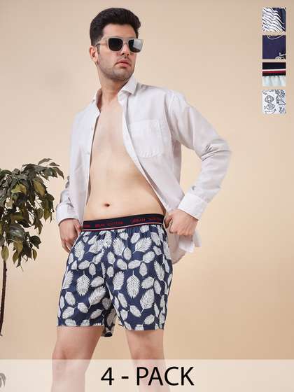 URBAN SCOTTISH Pack
                        Of 4 Men Printed Pure Cotton Mid-Rise Boxer