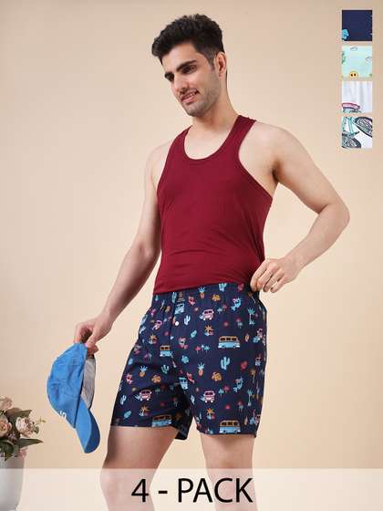 URBAN SCOTTISH Men
                        Pack Of 4 Printed Pure Cotton Boxers