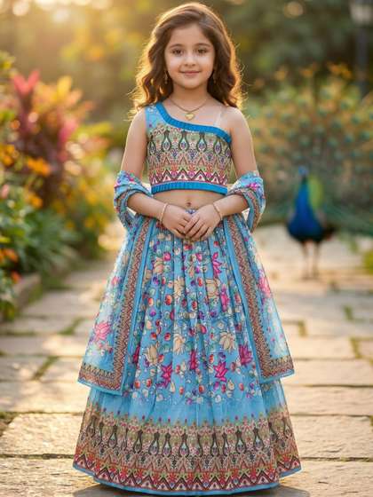 KALINI Girls Printed
                    Ready to Wear Lehenga & Blouse With Dupatta