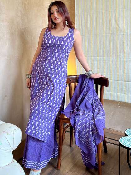 KALINI Women Printed
                        Regular Kurta with Palazzos & With Dupatta