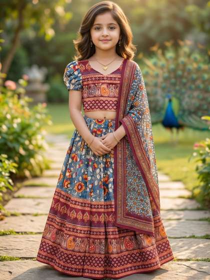 KALINI Girls Printed
                    Ready to Wear Lehenga & Blouse With Dupatta