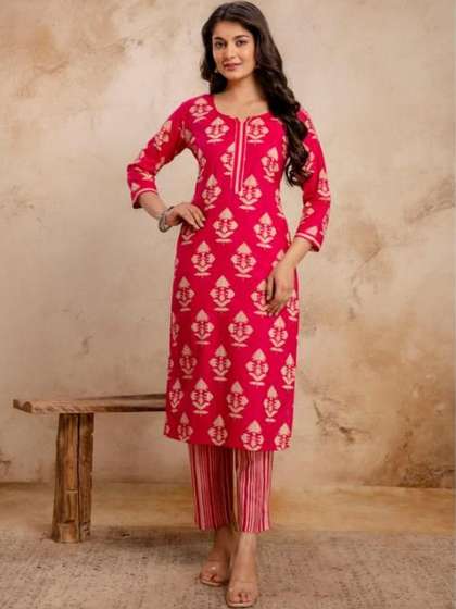 VICENTA Women
                        Printed Regular Pure Cotton Kurta with Trousers