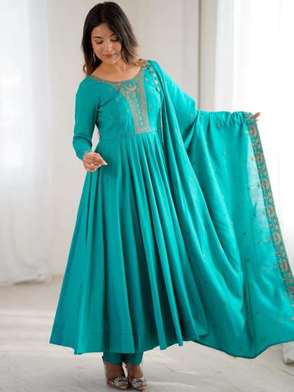 HERE&NOW Women
                      Embroidered Regular Beads and Stones Chanderi Silk
                      Kurta with Trousers & With Dupatta