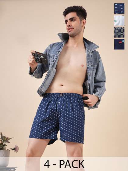 URBAN SCOTTISH Men
                        Pack Of 4 Printed Pure Cotton Mid-Rise Boxer