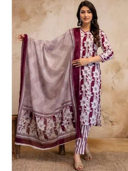 VICENTA Women
                          Printed Regular Pure Cotton Kurta with
                          Trousers & With Dupatta