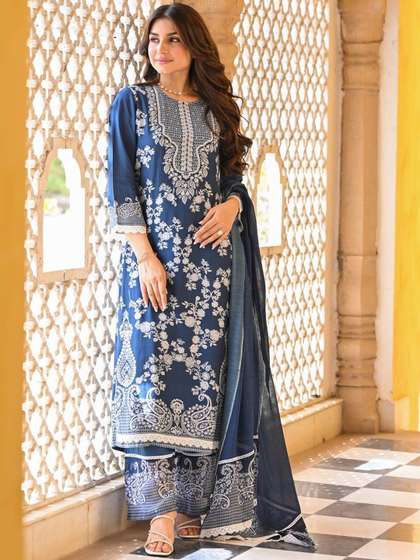 KALINI Women Paisley
                        Printed Regular Thread Work Kurta with Trousers
                        & With Dupatta