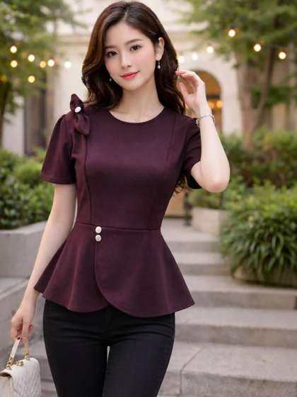 SFOTY Women Bow
                        Detail Peplum Top