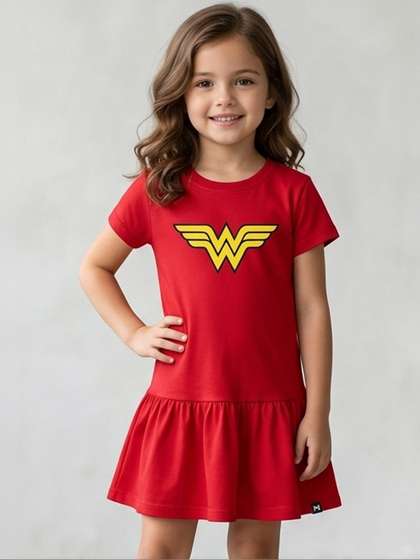 YK X Minute Mirth Girls
                    Wonder Woman Printed Cotton Fit & Flare Dress