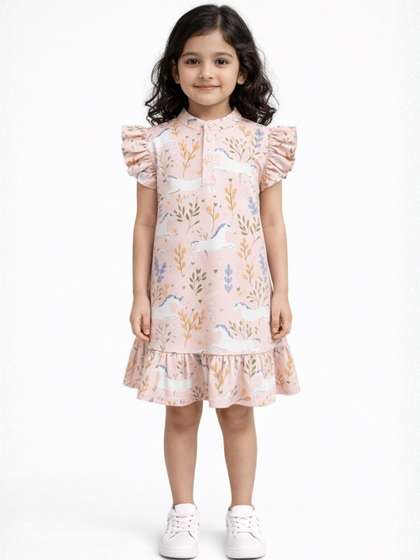 Anthrilo Floral Print
                    Flared Sleeve Ruffled Fit & Flare Dress