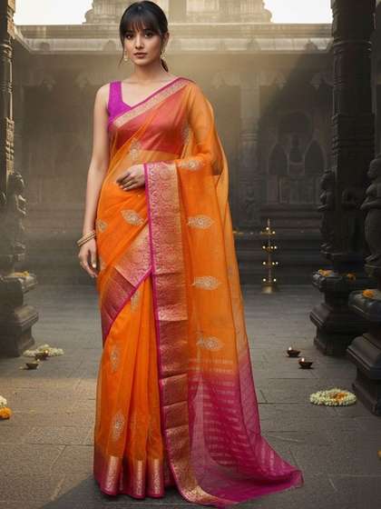 SZN Woven Design
                          Zari Organza Handloom Banarasi Saree