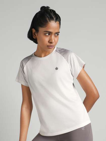 CULT Women Geometric
                        Placement Print Moisture Wicking Workout
                        T-shirt