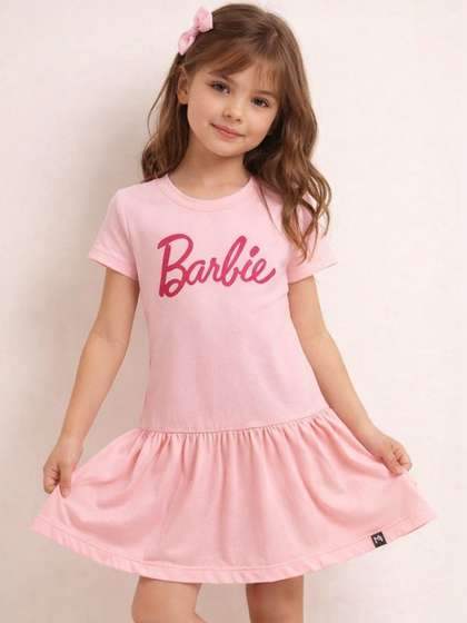 YK X Minute Mirth Girls
                    Barbie Printed Cotton Fit & Flare Dress