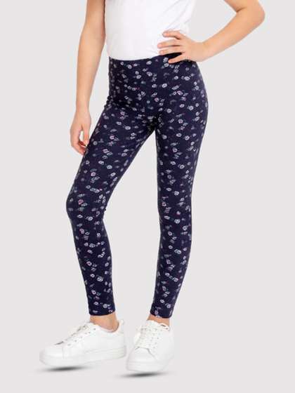 Bodycare Kids Girls Navy
                    Blue Printed Ankle-Length Cotton Leggings