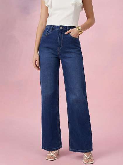 DressBerry Women
                        Wide Leg High-Rise Light Fade Stretchable Jeans