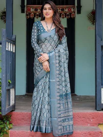RUDRAKSH1991 Linen
                          Blend Saree