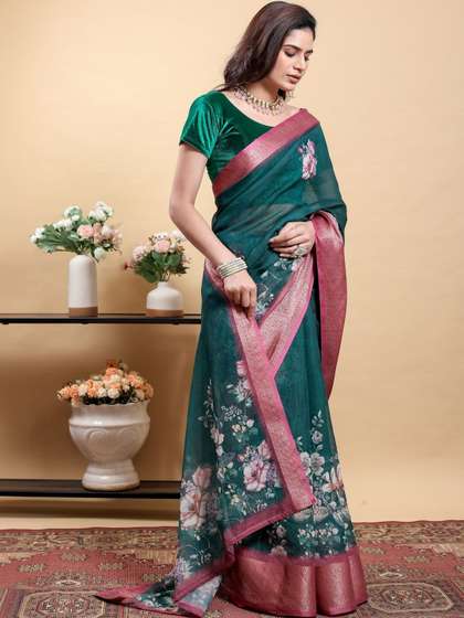 RUDRAKSH1991 Linen
                        Blend Saree