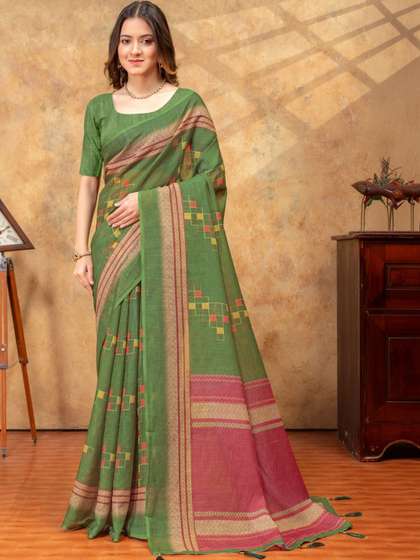 RUDRAKSH1991 Linen
                        Blend Saree