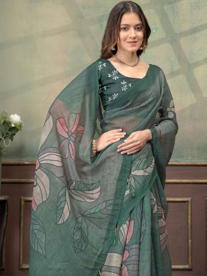 RUDRAKSH1991 Linen
                        Blend Saree