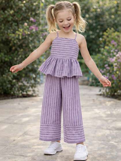 AWW HUNNIE Girls Striped
                    Top with Palazzos
