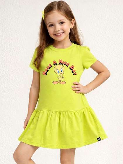 YK X Minute Mirth Girls
                    Tweety Printed Cotton Fit & Flare Dress