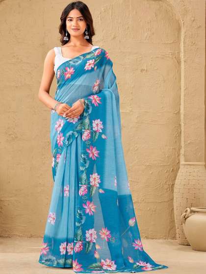 Satrani Kalamkari
                        Embroidered Tissue Saree