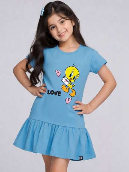 YK X Minute Mirth
                      Girls Tweety Printed Cotton Fit & Flare Dress