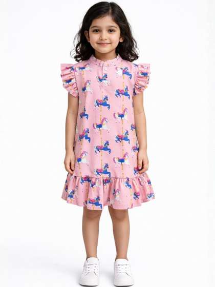 Anthrilo Floral Print
                    Flared Sleeve Ruffled Fit & Flare Dress