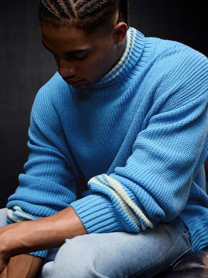 The Souled Store Men
                        Blue Solid Acrylic Oversized Fit Pullovers