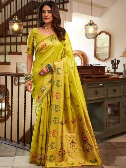 all about you Ethnic
                        Motifs Zari Silk Blend Designer Paithani Saree