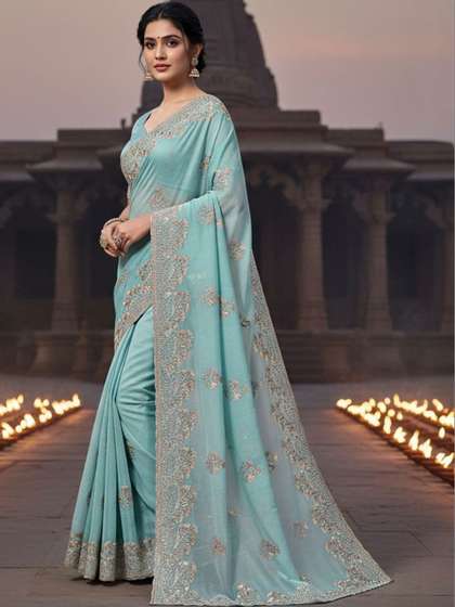 SZN Ethnic Motifs
                          Embroidered Pure Georgette Heavy Work Saree
