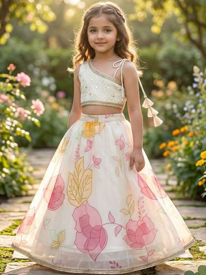 Q-one Store Girls
                      Embroidered Thread Work Tie and Dye Ready to Wear
                      Lehenga &