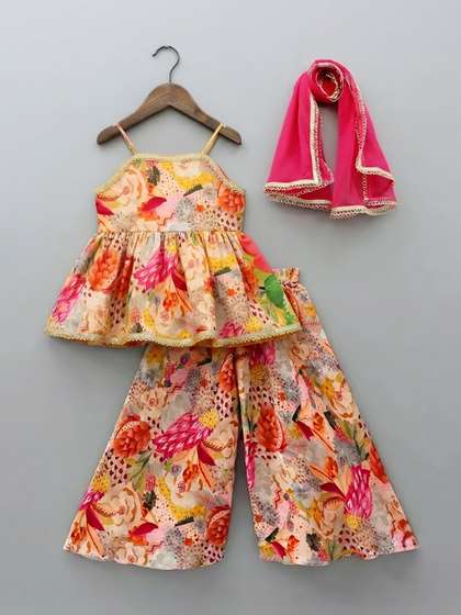 KidsFlower Girls Printed
                    Top with Palazzos