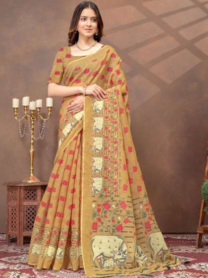RUDRAKSH1991 Linen
                        Blend Saree