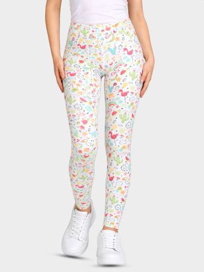 Bodycare Kids Girls
                    White & Green Printed Cotton Legging