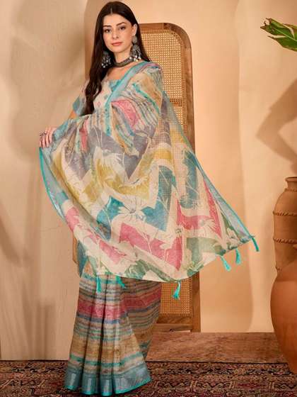 RUDRAKSH1991 Linen
                        Blend Saree
