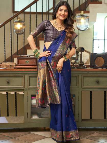 all about you Ethnic
                        Motifs Zari Silk Blend Designer Paithani Saree
