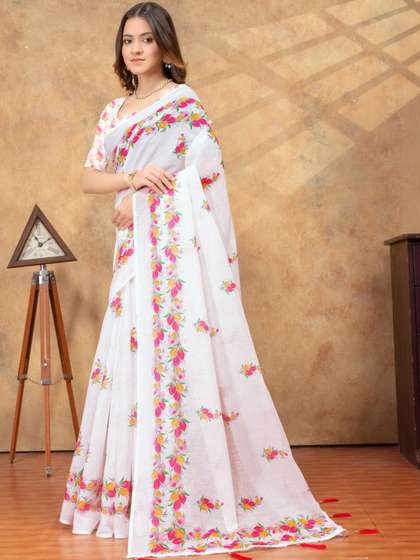 RUDRAKSH1991 Linen
                          Blend Saree