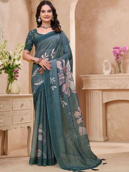 RUDRAKSH1991 Linen
                          Blend Saree