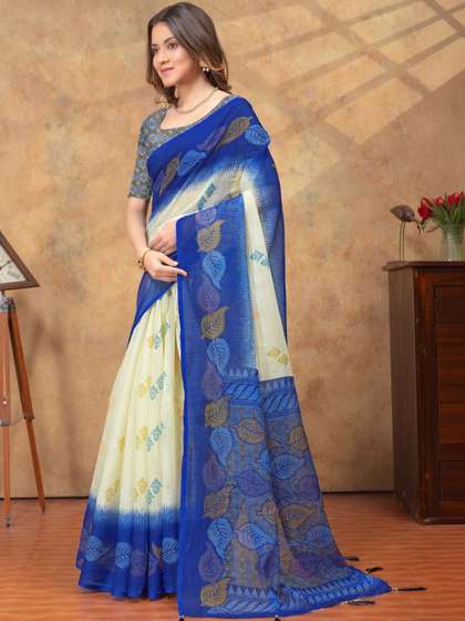 RUDRAKSH1991 Linen
                          Blend Saree