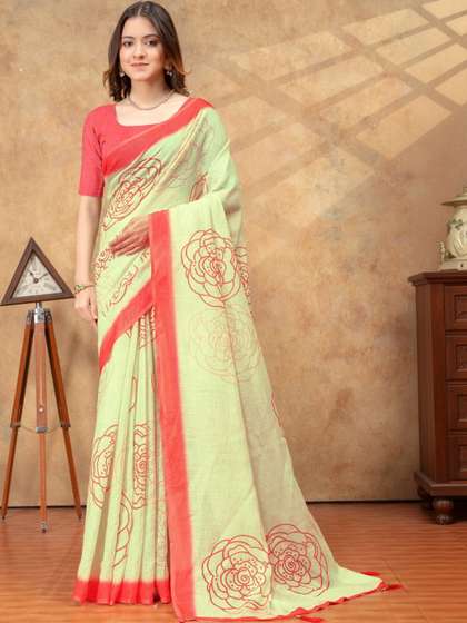 RUDRAKSH1991 Linen
                          Blend Saree