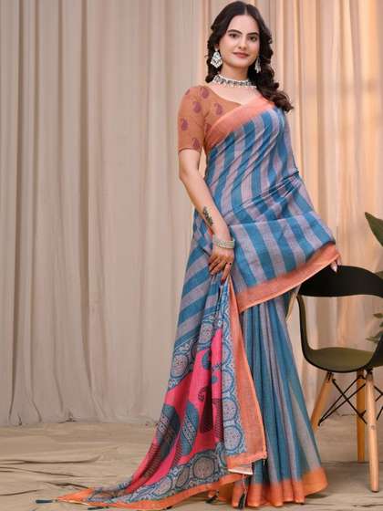 RUDRAKSH1991 Linen
                          Blend Saree