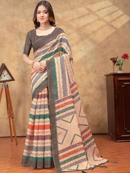 RUDRAKSH1991 Linen
                        Blend Saree