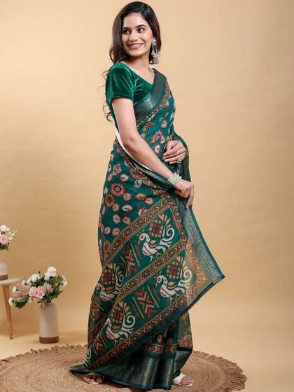 RUDRAKSH1991 Linen
                        Blend Saree