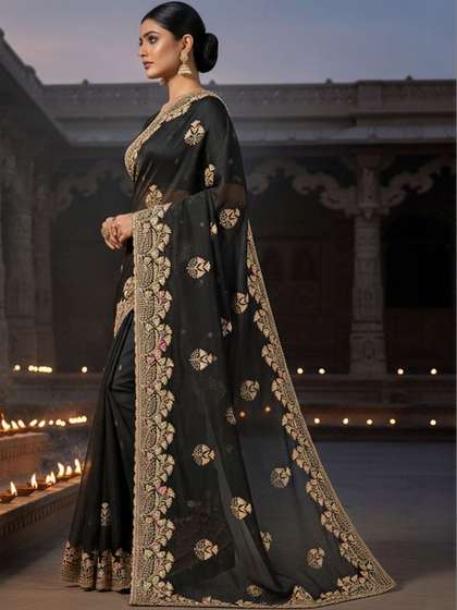 SZN Ethnic Motifs
                        Embroidered Pure Georgette Heavy Work Saree